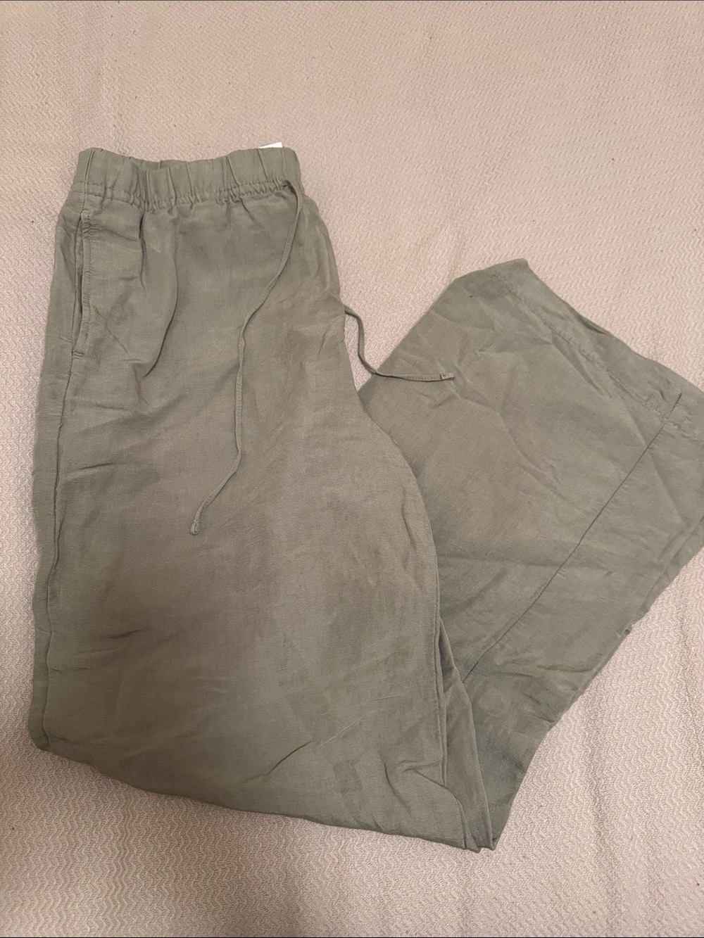 HM Olive Drawstring Linen Blend Pants